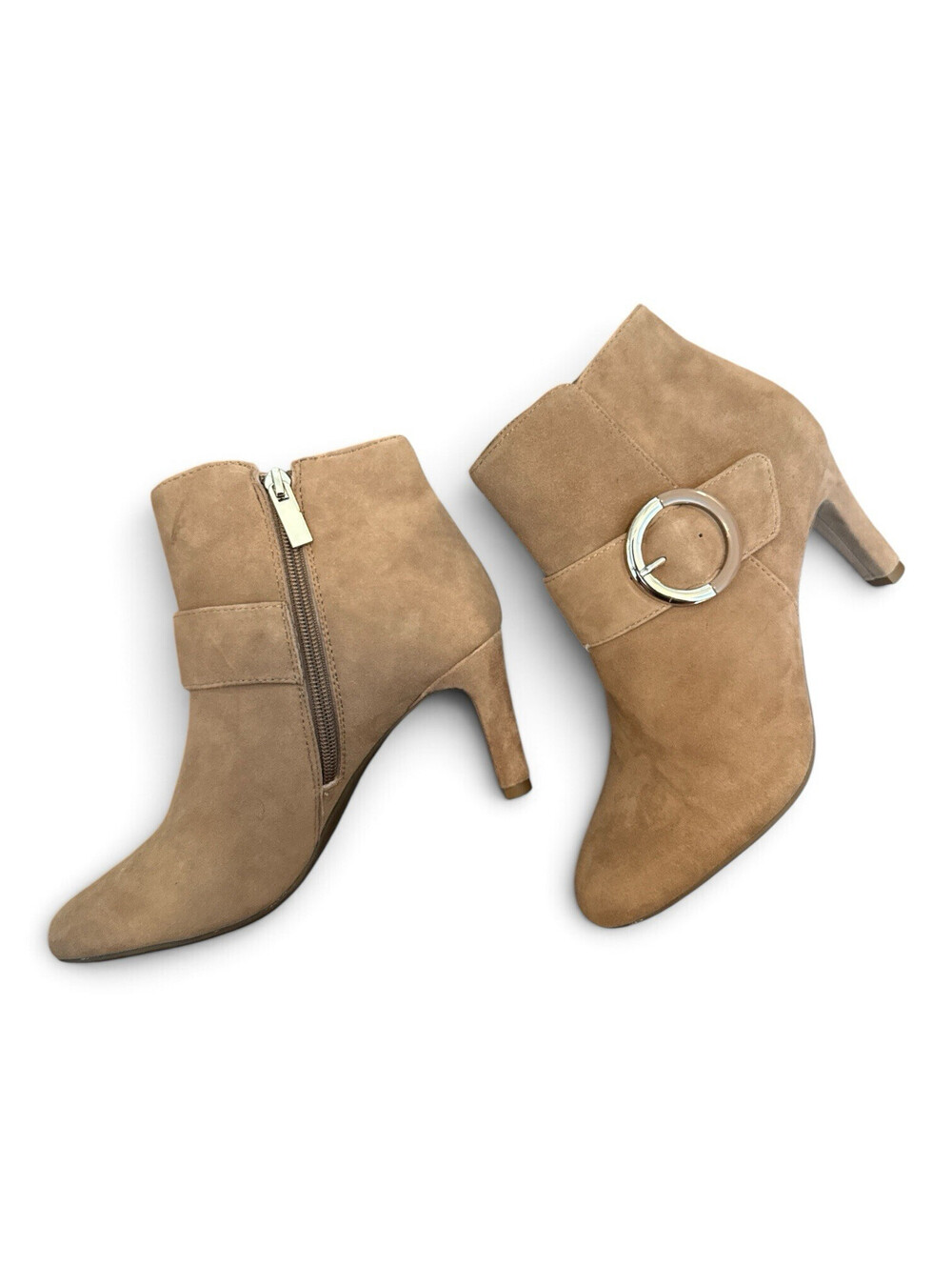 Bandolino Andrea Women’s Brown Suede Ankle Booties Zip Buckle Ankle Strap